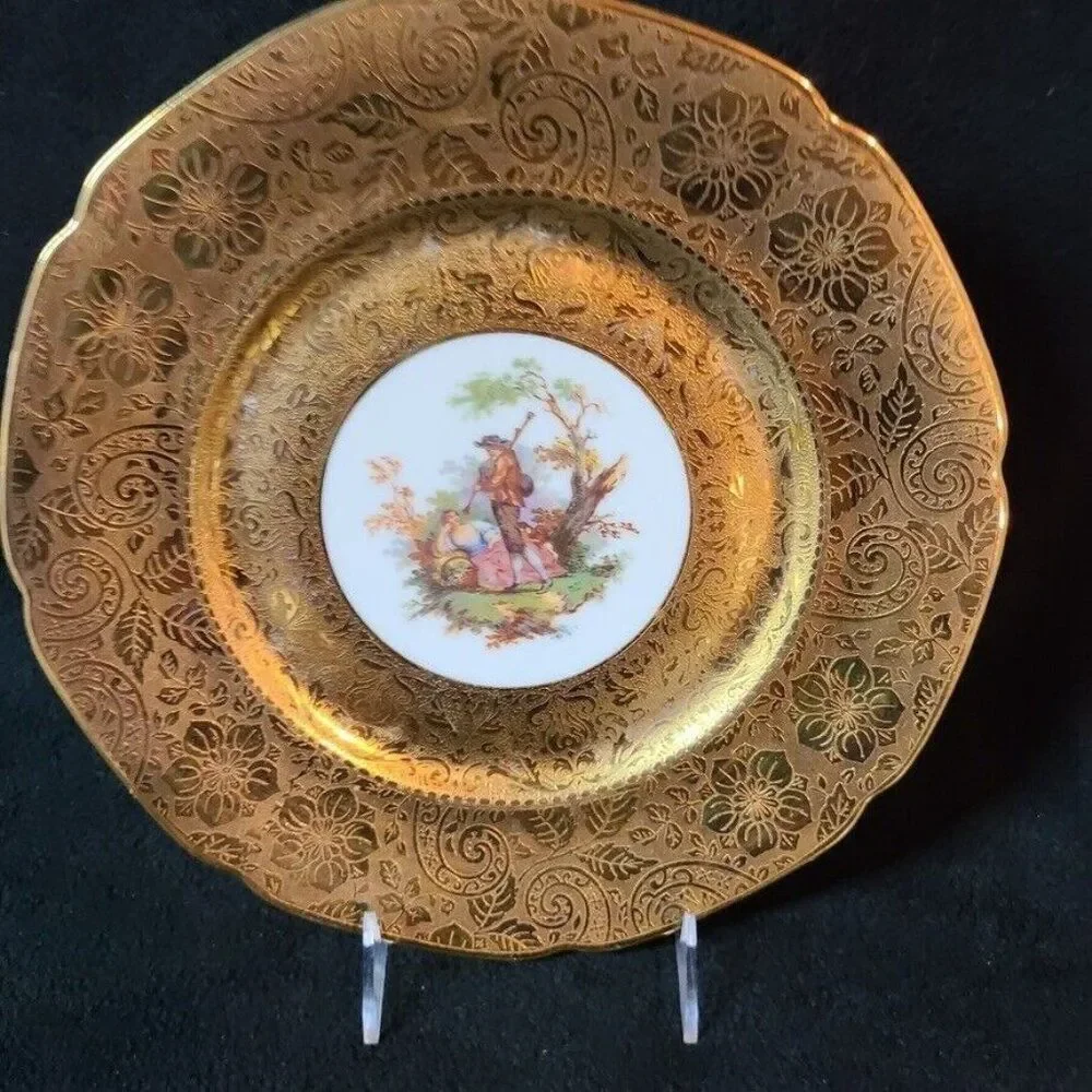 Antique Limoges French Dinner Plates Hand Painted 22K Gold Victorian Lot 3